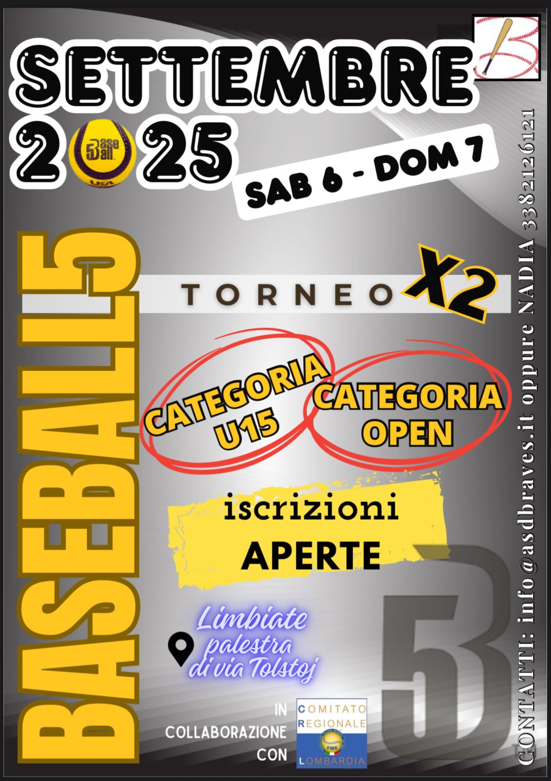 Baseball 5 Torneo x 2 a Limbiate (MB) il 6-7 settembre 2025